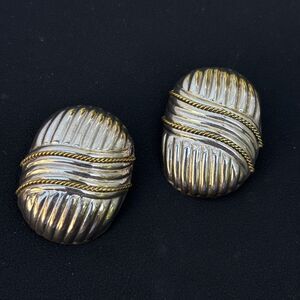 925 Mexico TAXCO Sterling Silver Gold Rope Ribbed Clip On Earrings LARGE 17.7g